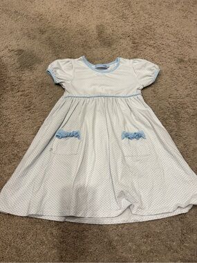 Trotter Street Kids Girls Blue White Polka Dot Dress Size 6 Ruffle Pockets